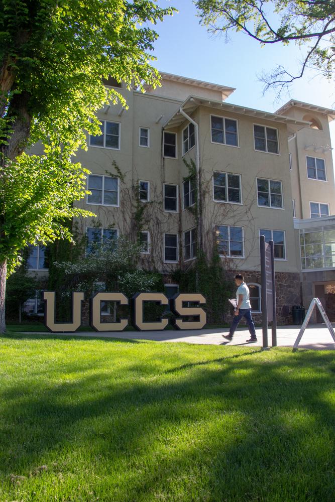 Giant UCCS letters stand outside of Main Hall